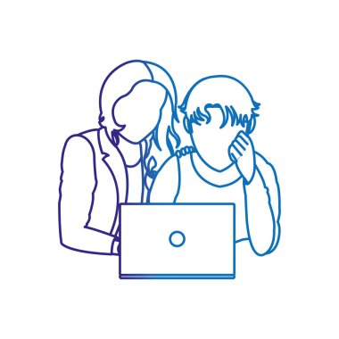 Erkek ve kız ile laptop tasarım