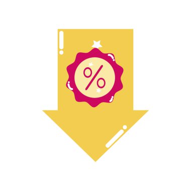 aşağı yönde etiket yüzde ile renkli ok