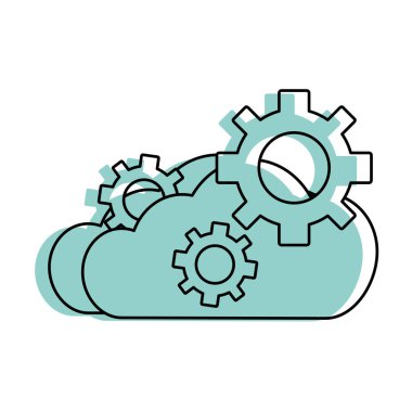 Bulut depolama teknolojisi ve sanal Tema izole tasarım vektör çizim bilgisayar