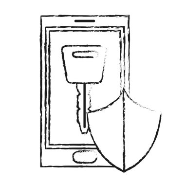 Grunge smartphone ile dijital anahtar ve kalkan güvenlik