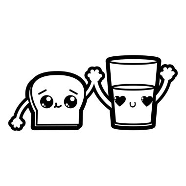 Ekmek ve unlu gıda mutfak ve salonu Tema izole tasarım vektör çizim süt