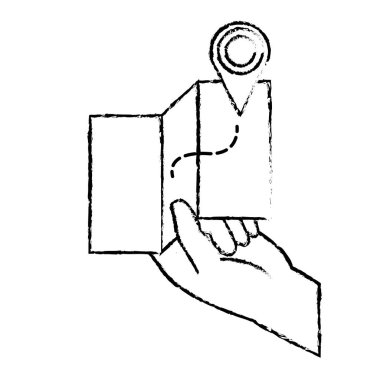 Grunge el global harita ve konum simgesiyle