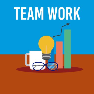 Takım çalışması ve office öğeleri çizgi film illüstrasyon grafik tasarım vektör