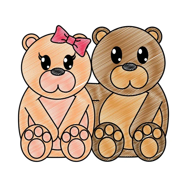 Urso ralado casal bonito animal juntos —  Vetores de Stock