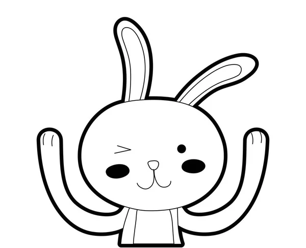 Outline funny rabbit animal cartoon with hands up — Stock Vector