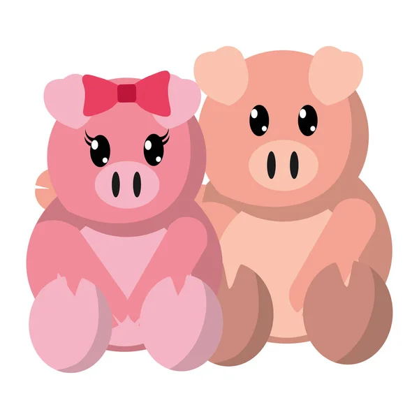 Renkli domuz çift sevimli hayvan birlikte — Stok Vektör