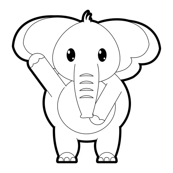 Контур очаровательный слон дикое животное с рукой вверх — стоковый вектор