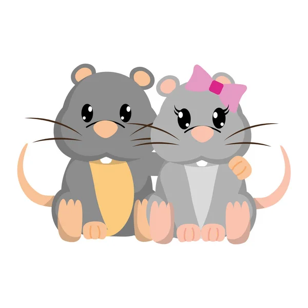 Coloré souris couple mignon animal ensemble — Image vectorielle