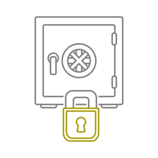 Línea amarilla caja fuerte objeto y candado de seguridad — Vector de stock