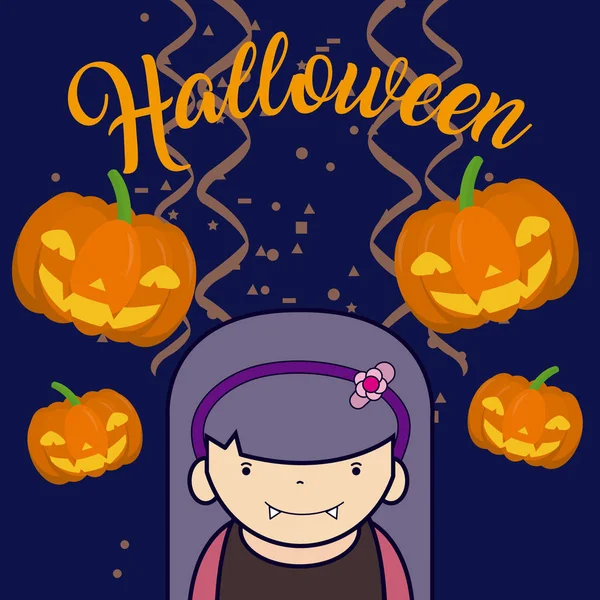 Hallooween Och Vampyr Flicka Kid Tecknade Vektor Illustration Grafisk Design — Stock vektor