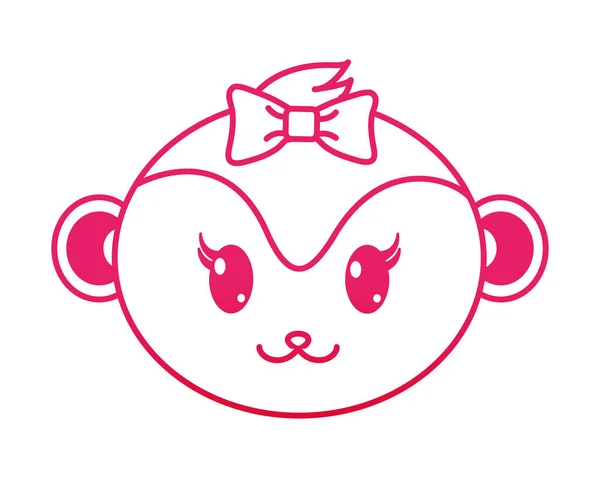Fucsia γραμμή θηλυκή μαϊμού κεφάλι χαριτωμένο ζώο — Διανυσματικό Αρχείο