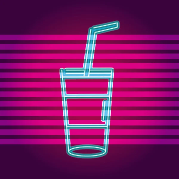 飲み物ソーダ カップ ネオンライト サイン ベクトル イラスト グラフィック デザイン広告 — ストックベクタ