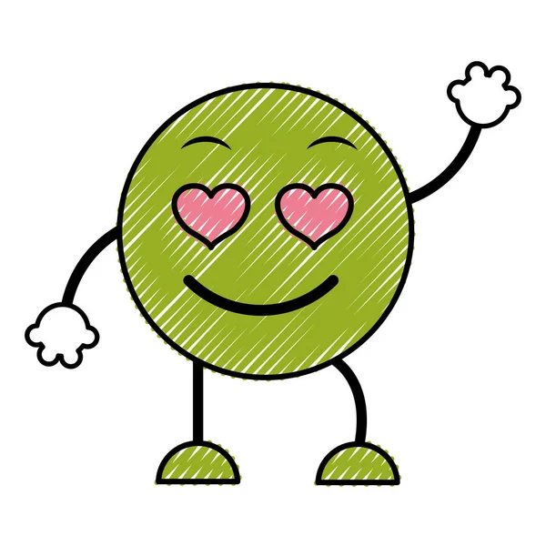 Doodle ερωτευμένος emoji έκφραση με χέρια και πόδια — Διανυσματικό Αρχείο
