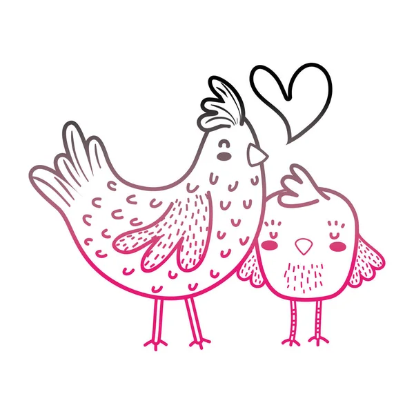 Kolor linii kura i chick miłości i rodziny razem — Wektor stockowy