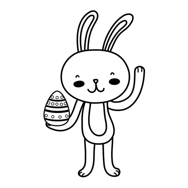 Linie glückliches Kaninchen Tier mit Ei Ostern — Stockvektor