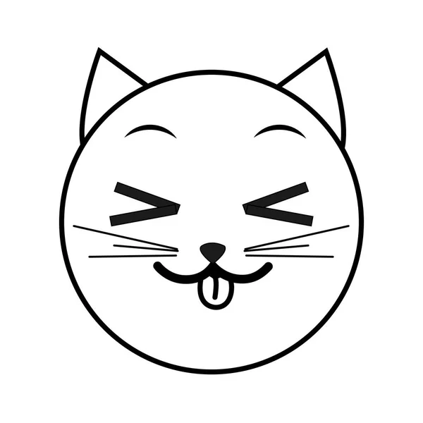Line funny cat face emoji expression — Stock Vector