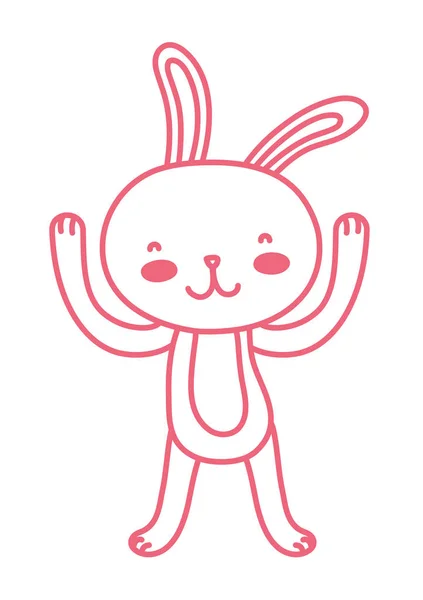 Ligne néon dessin animé lapin animal avec les mains en l'air — Image vectorielle