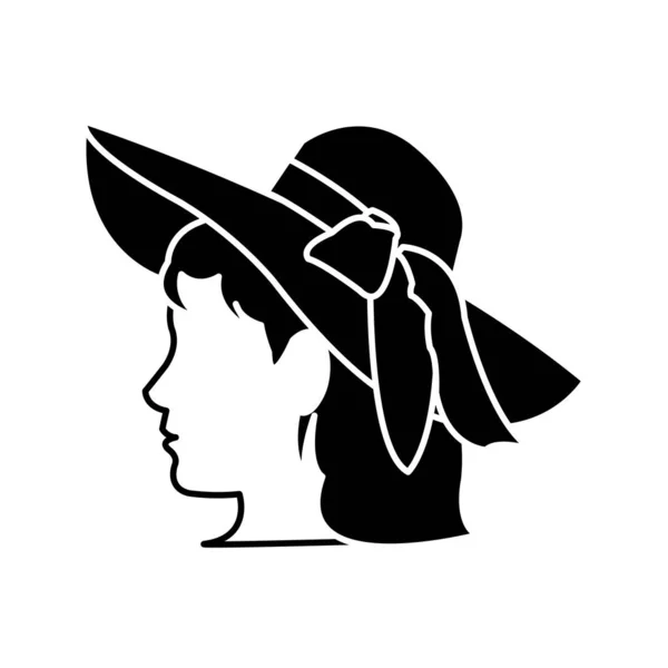 Silueta cara de mujer con sombrero elegante en la cabeza — Vector de stock