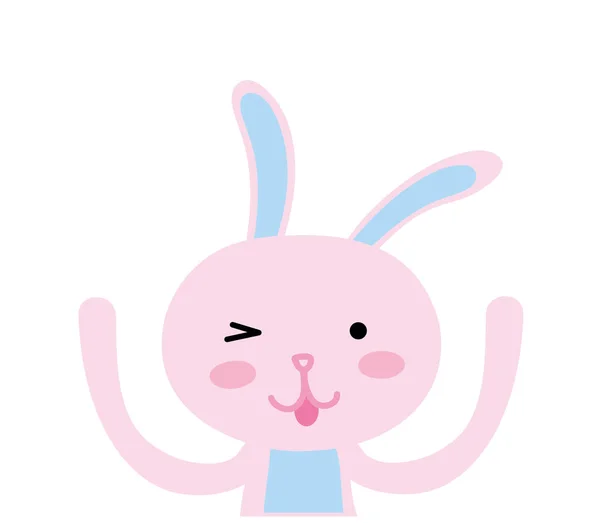 Colorido engraçado coelho animal desenhos animados com as mãos para cima —  Vetores de Stock