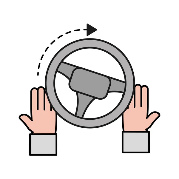 Man hands with steering wheel drive — Stock Vector