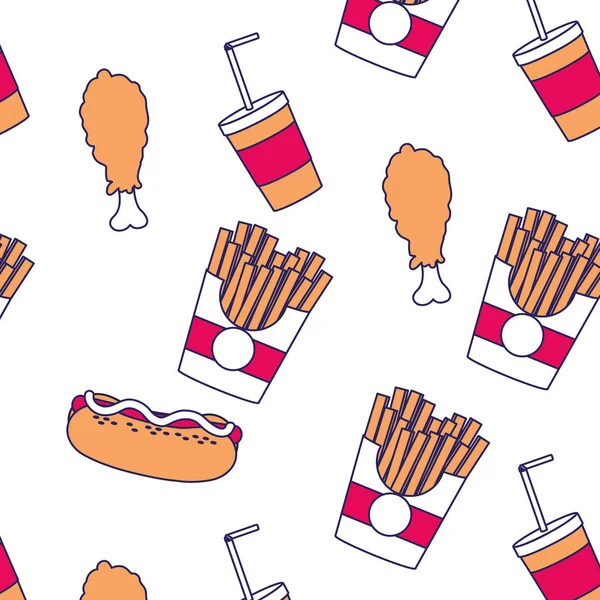 Hot Dog Pommes Und Getränk Hintergrund Von Fast Food Städtischen — Stockvektor