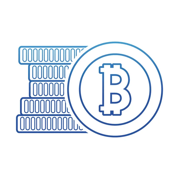 Kék vonal bitcoin elektronikus valuta digitális jellel — Stock Vector