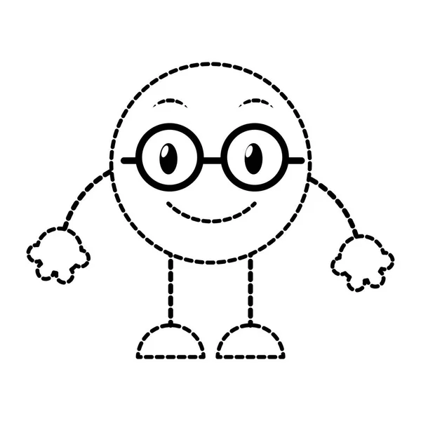 Gepunktete Form Nerd Emoji-Ausdruck mit Armen und Beinen — Stockvektor