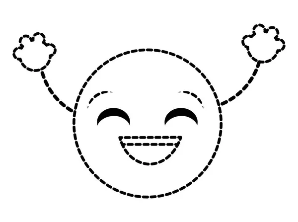 Forma punteada risa emoji expresión de la cara con brazos — Archivo Imágenes Vectoriales