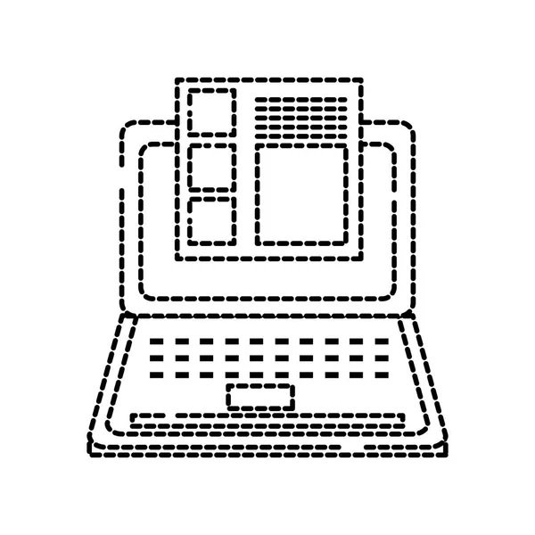 点状电子笔记本电脑与商务文件信息 — 图库矢量图片
