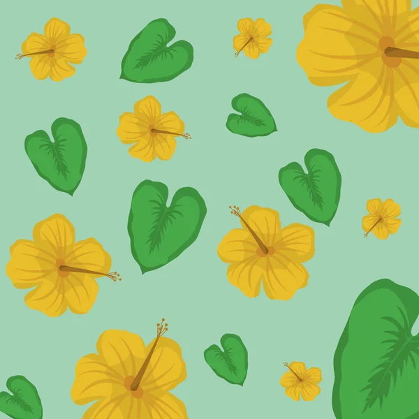 Desenho de folhas e flores tropicais — Vetor de Stock