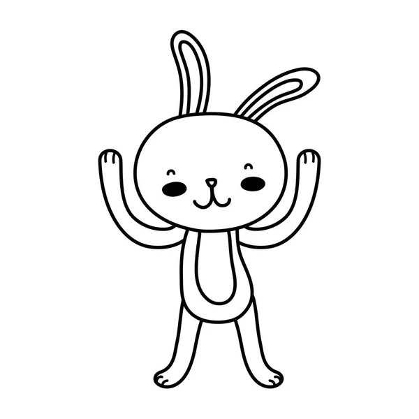 Linha animal coelho desenhos animados com as mãos para cima — Vetor de Stock