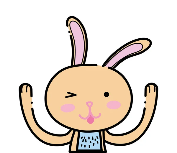 Cor engraçado animal de coelho desenhos animados com as mãos para cima —  Vetores de Stock