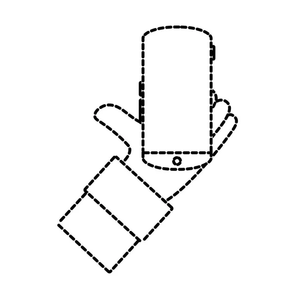 Prickade formen man hand med smartphone mobil teknik — Stock vektor