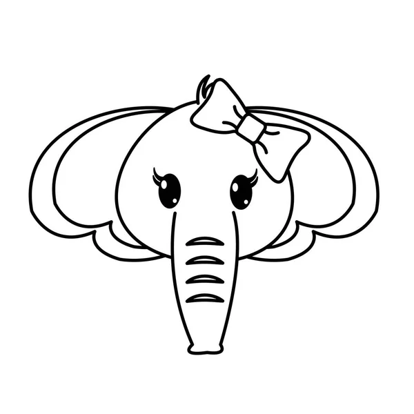 Line female elephant head cute animal — Stock Vector