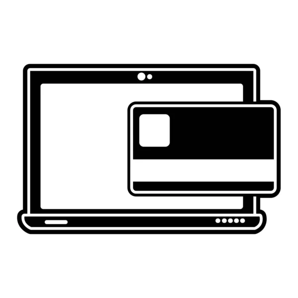 Tecnologia del computer portatile dello schermo di sagoma con la carta di credito digitale — Vettoriale Stock
