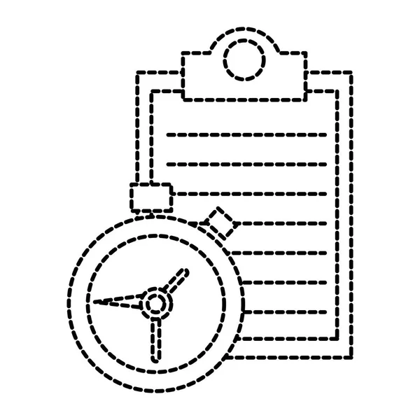 Documento de lista de verificación de forma punteada con hora del cronómetro — Vector de stock