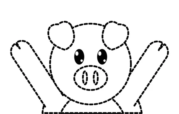 Forme pointillée cochon animal mignon avec les mains en l'air — Image vectorielle