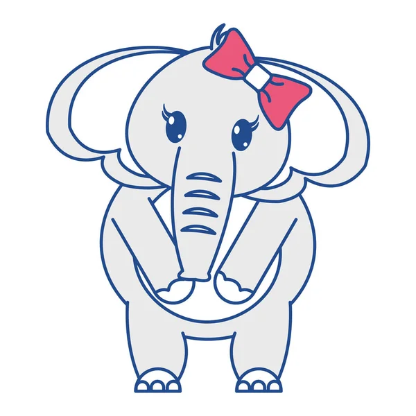 Ligne couleur adorable femelle éléphant animal avec ruban arc — Image vectorielle