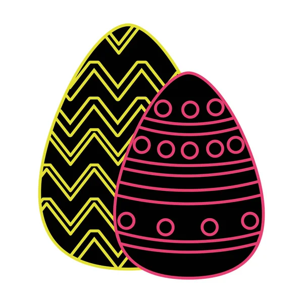 Huevos planos de neón Pascua con cifras apunta a la celebración de vacaciones — Vector de stock