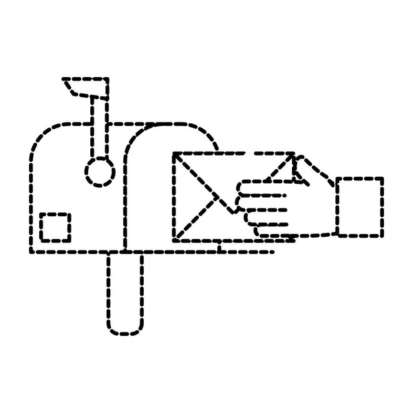 Пунктирне повідомлення поштової скриньки і рука людини з поштовим листом — стоковий вектор