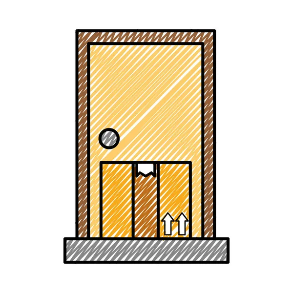 Kapıda kargo paketi hizmet sunumu doodle — Stok Vektör