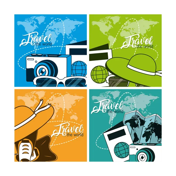 Set World Travel Cards Collection Vector Illustration Graphic Design — Stock Vector