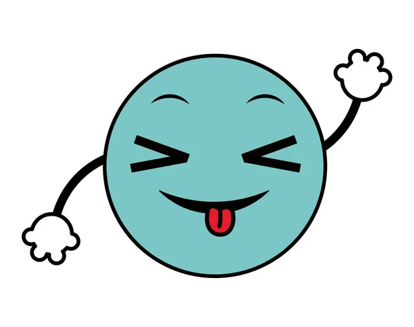 Línea color bromas emoji expresión de la cara con los brazos — Vector de stock