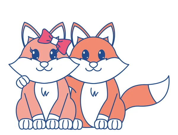 Barva čáry fox pár roztomilé zvíře dohromady — Stockový vektor