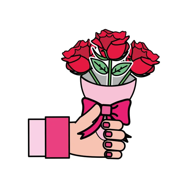 Frau Hand mit schönen Rosen Strauß — Stockvektor