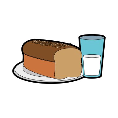 Ekmek ve unlu gıda mutfak ve salonu Tema izole tasarım vektör çizim süt