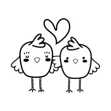 satır civciv birlikte çift ve kalp sevmek