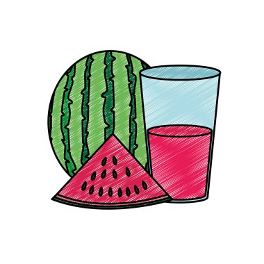 Karpuz ve suyu meyve sağlıklı ve organik gıda Tema izole tasarım vektör çizim