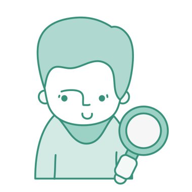 Duo renk saç modeli ve Büyüteç camı nesne adamla