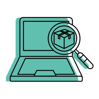 Laptop ve lupe teslim nakliye ve lojistik Tema Isolated vektör çizim tasarım
